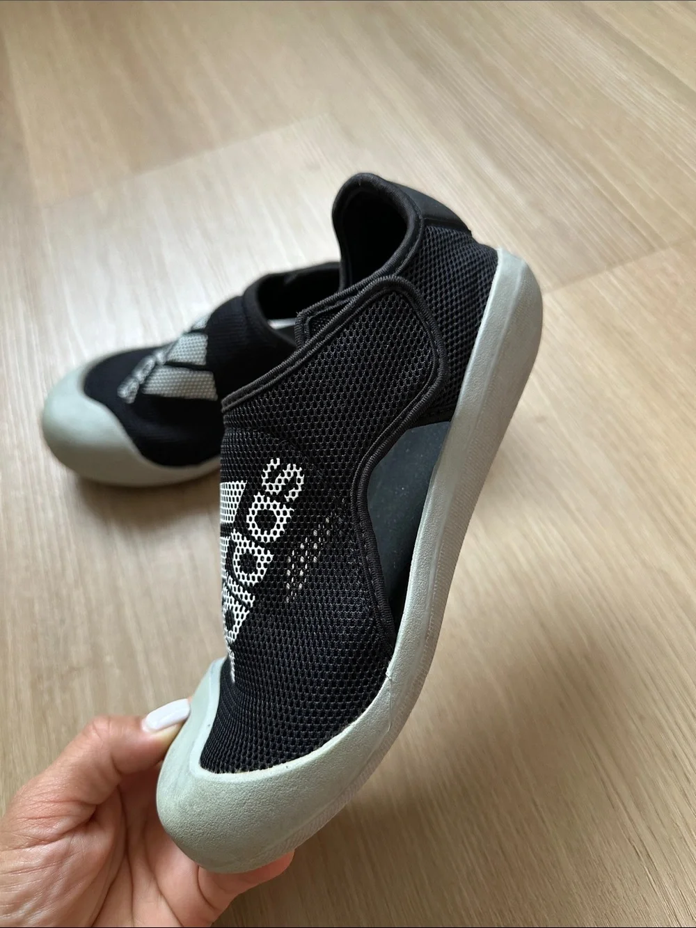 adidas Kids Black Slip-On Water Shoes with Light Gray Toe Caps